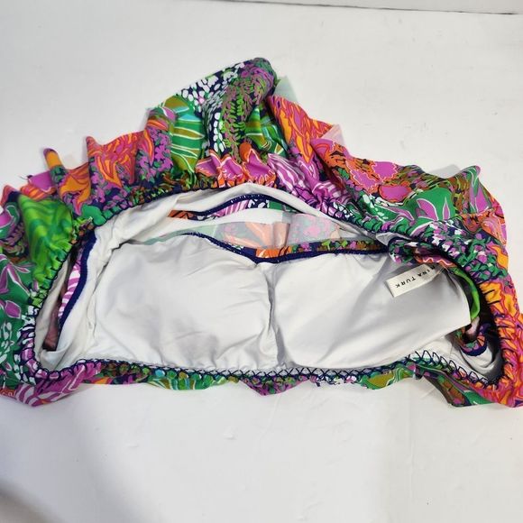 Trina Turk tropic escape off the shoulder ruffle dandeau bikini top size 4 smal - Picture 8 of 8